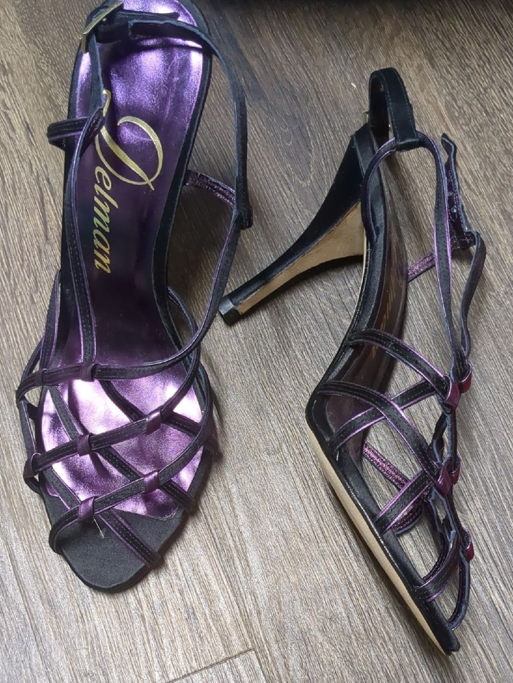 Delman Metallic Purple Strappy Slingback Heels